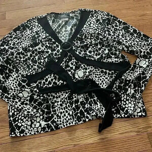 [XL]Artex Collection Black White Sequins  Festival Blouse V Neck 3/4 Sleeves